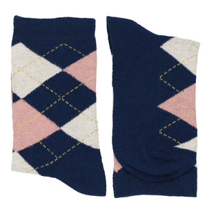 Boys' Navy Blue and Blush Pink Argyle Socks