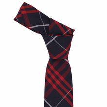 Load image into Gallery viewer, A boys' red and navy blue plaid necktie with a knot at the top
