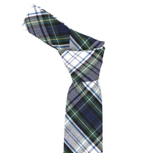Load image into Gallery viewer, Knot on a boys' navy blue, hunter green and white plaid tie