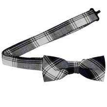 Load image into Gallery viewer, Boys' navy blue plaid bow tie with an open band collar
