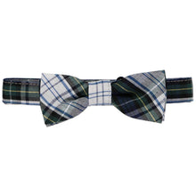 Load image into Gallery viewer, Boys' white, navy and hunter green plaid bow tie