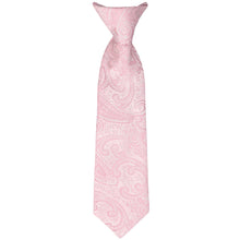 Load image into Gallery viewer, A boys&#39; pale pink paisley clip-on tie, laid out flat