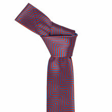 Load image into Gallery viewer, Knot on a boys' red and blue chevron striped tie