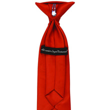 Load image into Gallery viewer, A closeup of a clip on a boys&#39; red pre-tied necktie