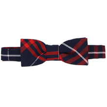Load image into Gallery viewer, Boys' navy and red plaid bow tie on a white background