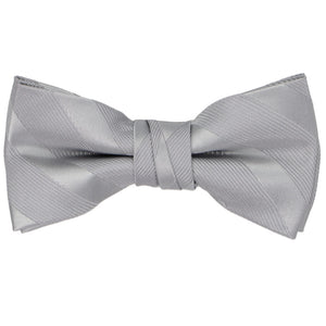 A boys' silver bow tie with tone-on-tone-stripes