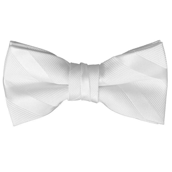 A boys-sized white tone-on-tone striped pre-tied bow tie