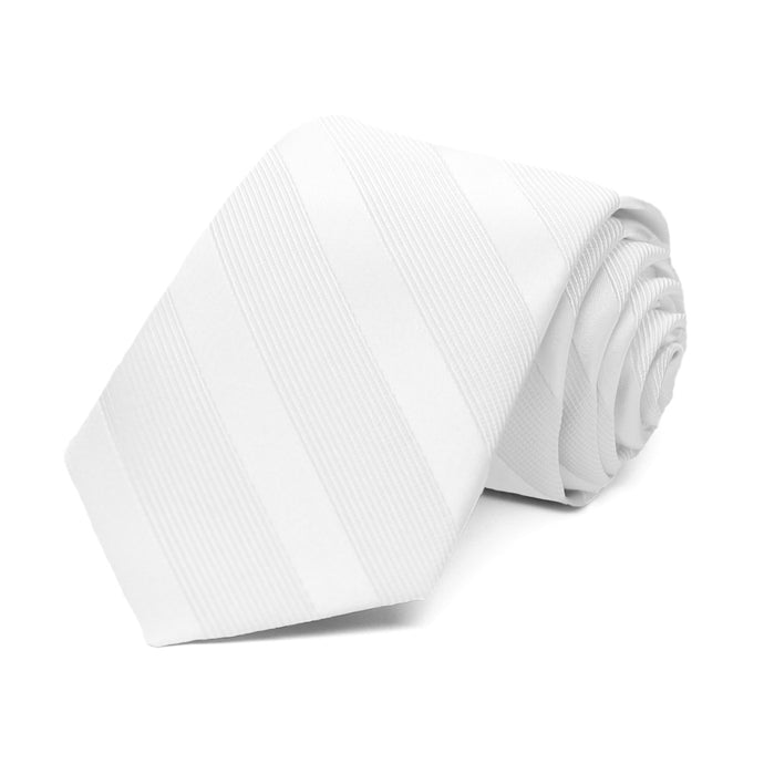 A boys' white tie with tone-on-tone stripes