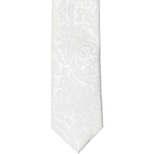 Load image into Gallery viewer, The front of a boys white paisley necktie