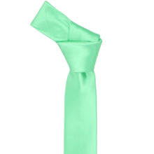 Load image into Gallery viewer, Knot on a skinny bright mint necktie