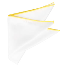 Load image into Gallery viewer, Folded white pocket square with yellow tipping