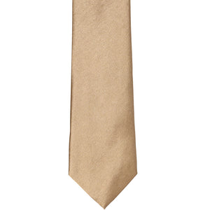 The front of a bronze solid slim tie, laid out flat