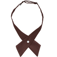 Load image into Gallery viewer, A brown crossover tie with a single pearl-tone snap button at the center, displayed on a solid white background.