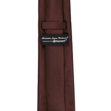 Load image into Gallery viewer, A close-up of a brown herringbone necktie with a label reading Alexander Logan Neckwear, Exclusively from TieMart, on a plain white background.