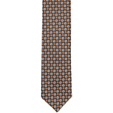 Load image into Gallery viewer, The front of a brown skinny pattern tie with squares and circles