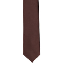 Load image into Gallery viewer, The front of a brown skinny tie, laid flat