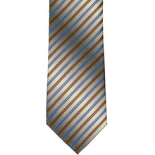 Load image into Gallery viewer, Striped tie with brown, blue, and beige colors on a white background