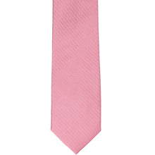 Load image into Gallery viewer, The front of a bubblegum pink tone on tone herringbone slim tie, laid flat