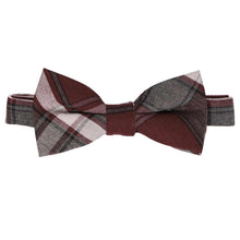 Load image into Gallery viewer, Plaid bow tie with burgundy and gray pattern on a white background