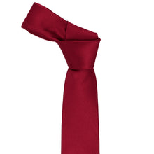Load image into Gallery viewer, Knot on a burgundy silk slim tie