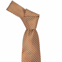Load image into Gallery viewer, Burnt orange and white checkered striped tie, knotted, on a white background
