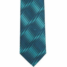 Load image into Gallery viewer, The front of a caribbean blue snakeskin pattern tie, laid flat