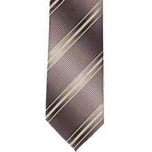 Load image into Gallery viewer, Striped tie with champagne, gold, and gray pattern on a white background