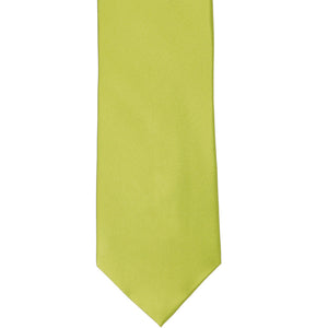 The front of a chartreuse tie, laid out flat