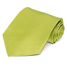 Load image into Gallery viewer, A chartreuse solid tie, rolled to show off the front