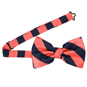 Bright Coral and Navy Blue Striped Bow Tie