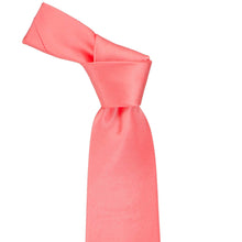 Load image into Gallery viewer, Knot on a coral satin staff tie