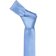 Load image into Gallery viewer, Cornflower skinny tie with a knot tied at the top