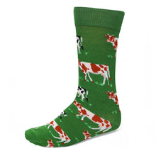 Load image into Gallery viewer,  Green socks with cows grazing