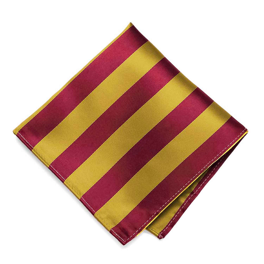Crimson red and gold striped pocket square