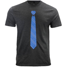 Load image into Gallery viewer, A grey men&#39;s t-shirt with a blue dad-themed striped necktie design