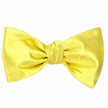 Load image into Gallery viewer, Daffodil yellow solid color self-tie bow tie, tied