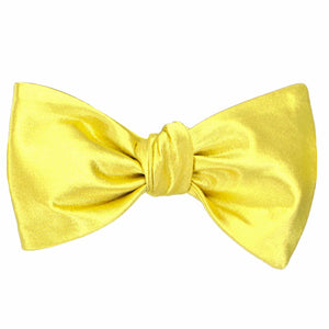 Daffodil yellow solid color self-tie bow tie, tied