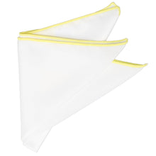 Load image into Gallery viewer, Folded white pocket square with daffodil yellow edges
