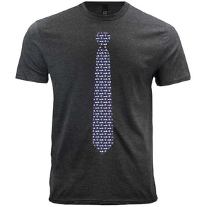 Gray t-shirt with a dark blue basketball tie design