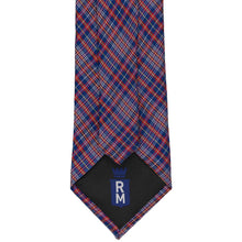 Load image into Gallery viewer, Back view of a dark blue plaid necktie on a white background