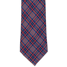 Load image into Gallery viewer, Front of a dark blue plaid necktie on a white background