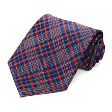 Load image into Gallery viewer, A rolled dark blue plaid necktie on a white background