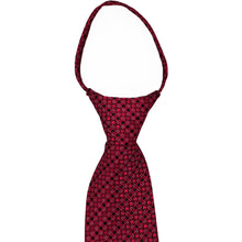 Load image into Gallery viewer, The knot and collar on a crimson red square pattern zipper tie