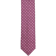 Load image into Gallery viewer, The front of a dark pink square pattern skinny tie
