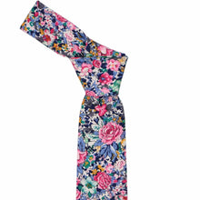 Load image into Gallery viewer, Colorful floral-patterned knotted tie on a white background