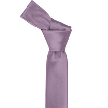 Load image into Gallery viewer, A dusty lilac skinny necktie with a knot