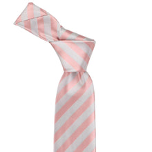 Load image into Gallery viewer, Dusty pink and light gray striped tie on a white background