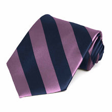 Load image into Gallery viewer, Navy blue and dusty purple striped tie