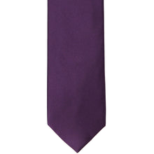Load image into Gallery viewer, The front of an eggplant purple tie, laid out flat