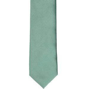 The front of a eucalyptus slim tie, laid flat